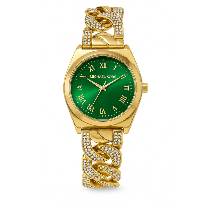 Michael Kors Green Roman Dial & Crystal Chain Bracelet
